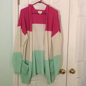 Color tiled waffle cardigan